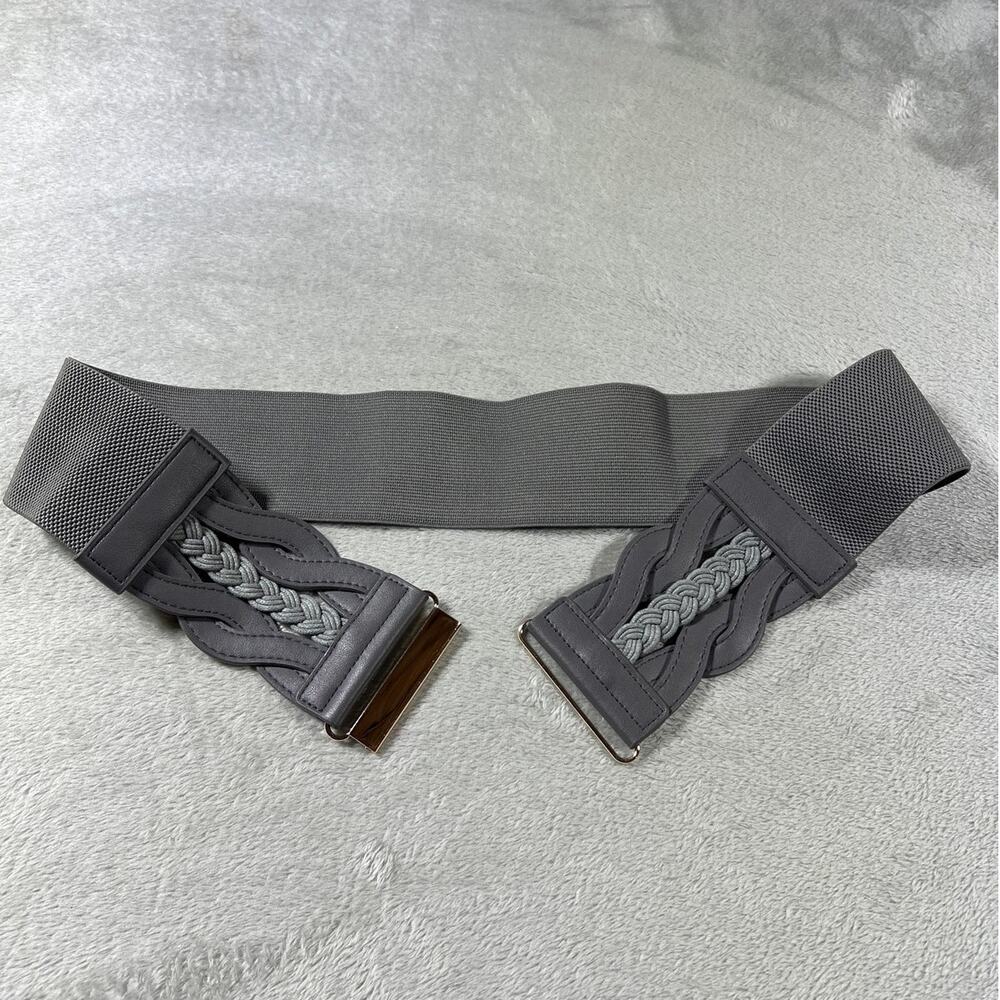Gray Braided Waist Cincher Stretch Belt Gold Clasp Boho Western L XL - Picture 5 of 6